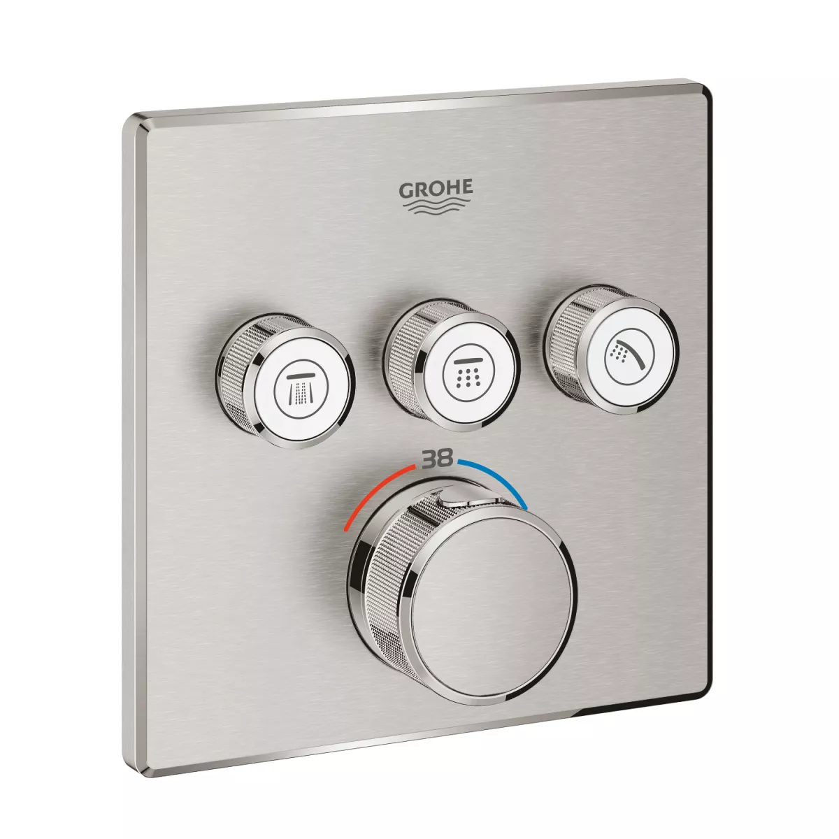 Unitate comanda Grohe 29126DC0, Grohtherm SmartControl, 3 iesiri, termostat, necesita valva, mat, otel satinat