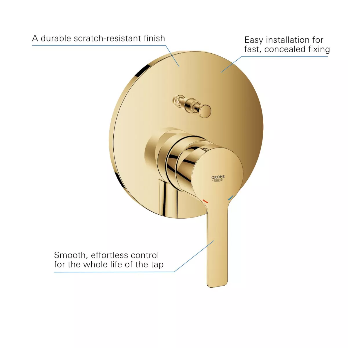 Unitate comanda Grohe 24064GL1, Lineare, 2 iesiri, diverter, necesita valva, lucios, auriu