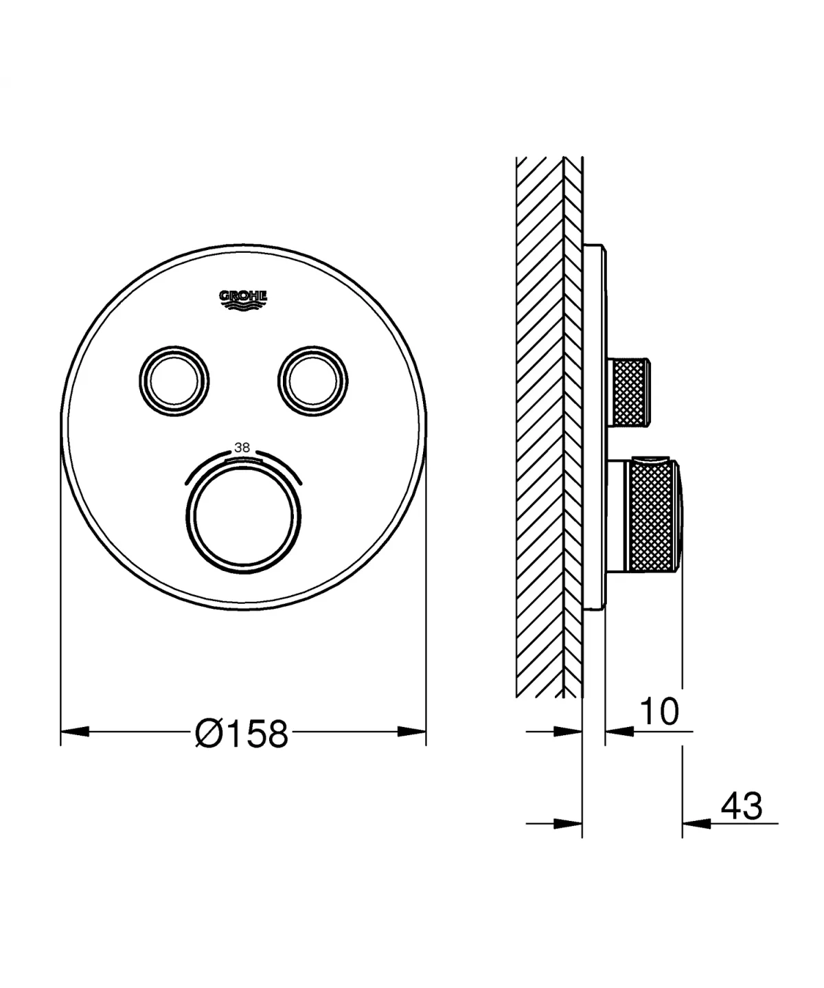 Unitate control Grohe 29119GL0, Grohtherm Smartcontrol, 2 iesiri, termostat, necesita set fixare, lucios, auriu