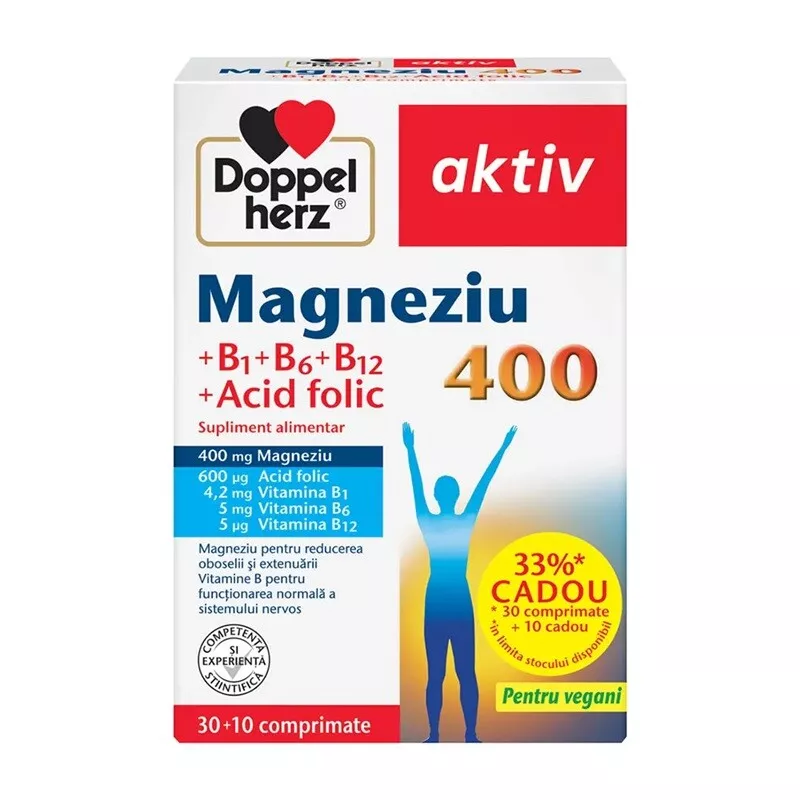 AKTIV MAGNEZIU 400+B1+B6+B12+ACID FOLIC *30 Comprimate +10 comprimate cadou  DOPPELHERTZ, [],farmacom.ro