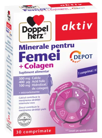 AKTIV MINERALE PTR FEMEI+COLAGEN DEPOT * 30 CPR DOPPELHERZ, [],farmacom.ro