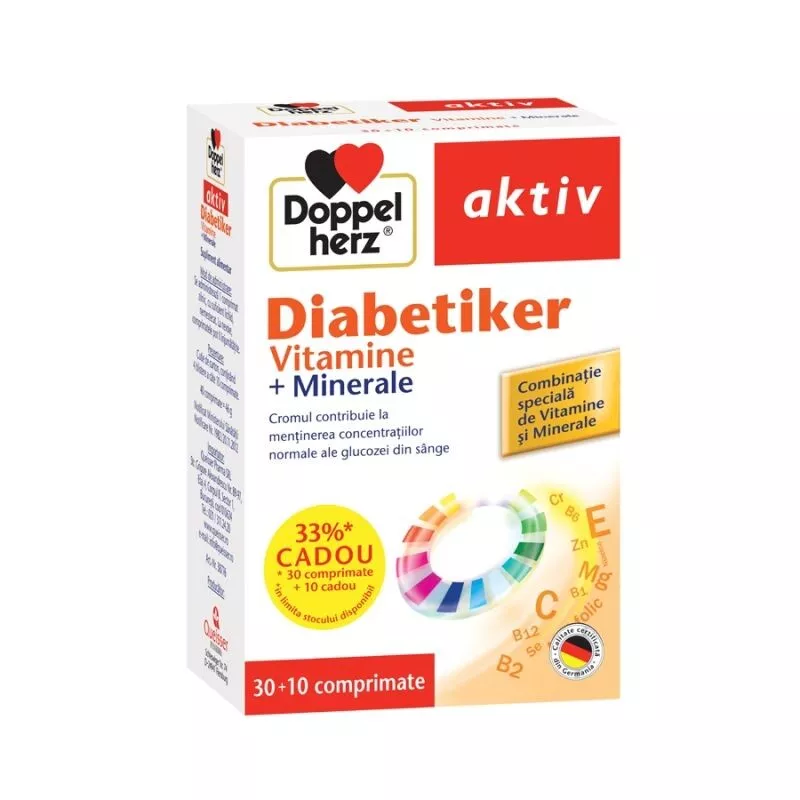 AKTIV VITAMINE SI MINERALE PENTRU DIABETICI * 30 + 10 COMPRIMATE, DOPPELHERZ, [],farmacom.ro