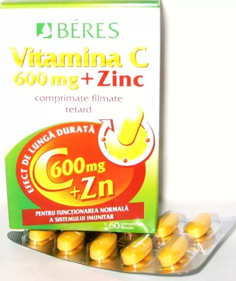 Vitamina C 600 mg + Zinc 15 mg, 60 comprimate, Beres, [],farmacom.ro