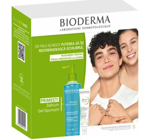 Bioderma Sebium Kerato x 30 ml + gel spuma cu pompa x 200 ml cadou, [],farmacom.ro