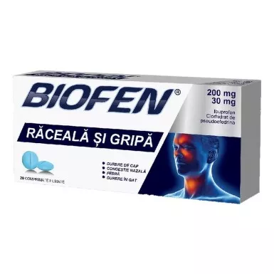 Biofen Raceala si Gripa, 200 mg/30 mg, 20 capsule, Biofarm, [],farmacom.ro