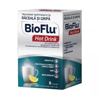 BIOFLU HOT DRINK 500 MG/200MG/4MG * 8 PLICURI, [],farmacom.ro