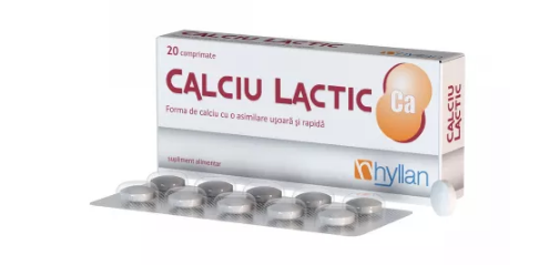 Calciu lactic 500 mg, 20 comprimate, Hyllan, [],farmacom.ro
