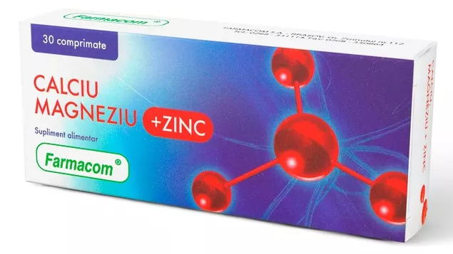Calciu + Magneziu + Zinc, 30 comprimate, Farmacom, [],farmacom.ro