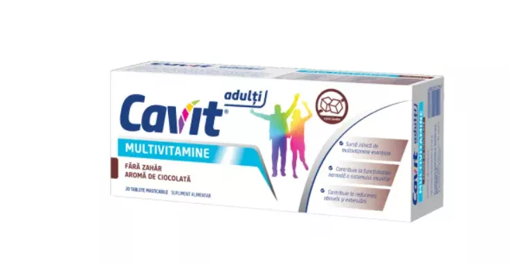 Cavit Adulti multivitamine cu aroma de ciocolata fara zahar, 20 tablete, [],farmacom.ro
