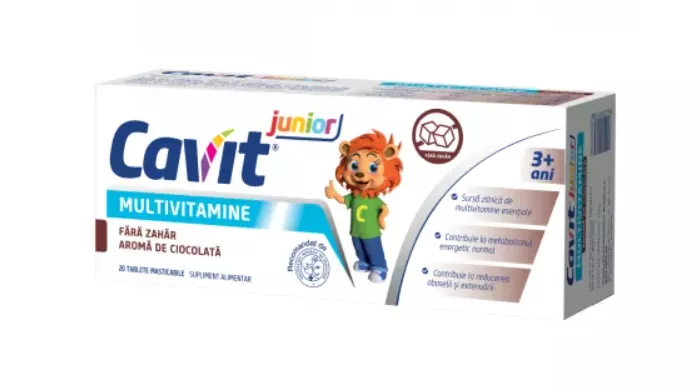 Cavit Junior multivitamine cu aroma de ciocolata fara zahar, 20 tablete, [],farmacom.ro