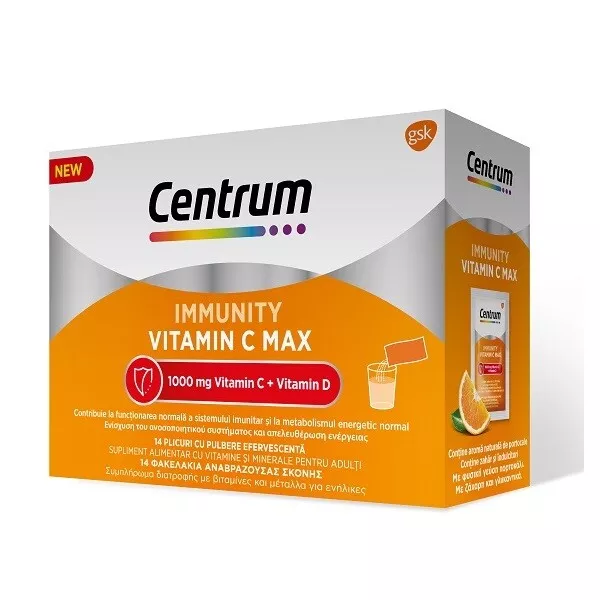 Centrum Immunity Vitamin C Max pulbere, 14 plicuri, GSK, [],farmacom.ro