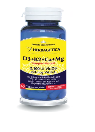 COMPLEX NATURAL D3+K2+CA+MG * 60 CPS HERBAGETICA, [],farmacom.ro