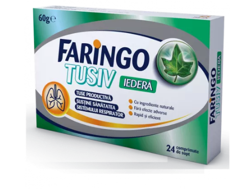 Faringo Tusiv Iedera, 24 comprimate de supt, Terapia, [],farmacom.ro