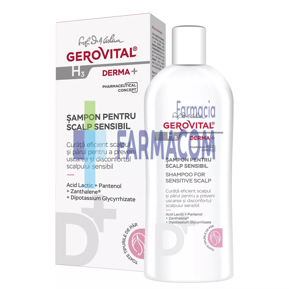 GEROVITAL H3 DERMA+ SAMPON PENTRU SCALP SENSIBIL, 200 ML, [],farmacom.ro