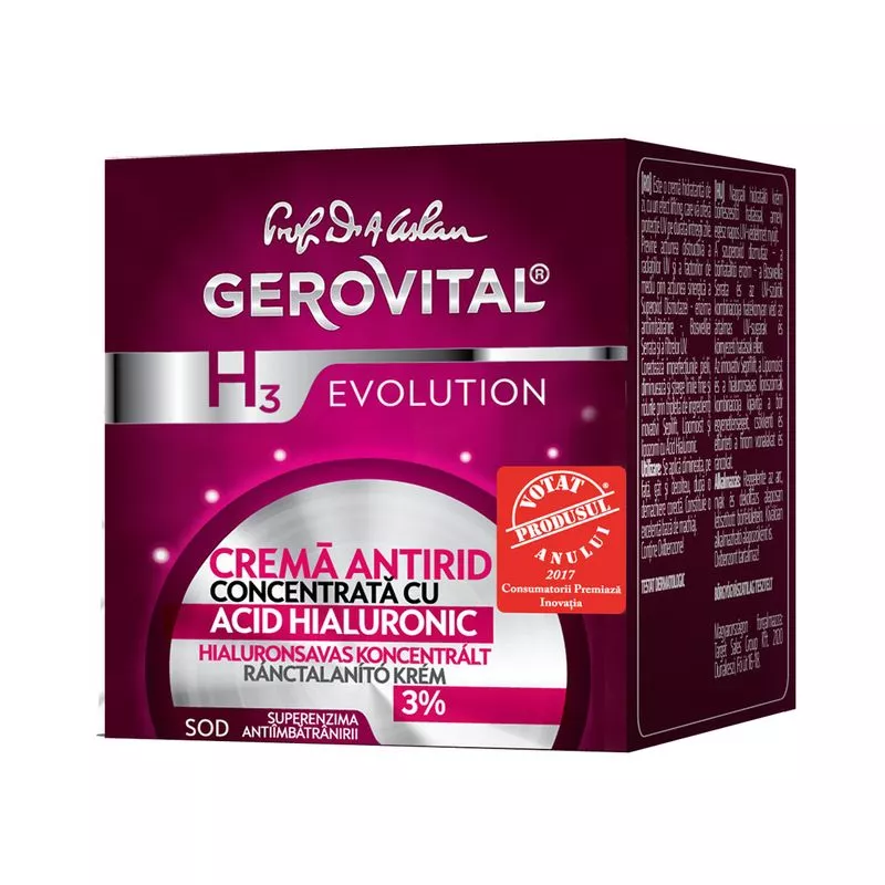 GEROVITAL H3 EVOLUTION CREMA ANTIRID CONCENTRATA ACID HIALURONIC 50ML 2010, [],farmacom.ro