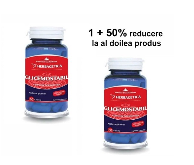 Glicemostabil, 60 capsule + 50% reducere al doilea produs, Herbagetica, [],farmacom.ro