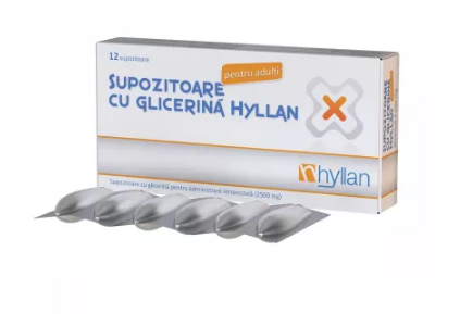 Supozitoare cu glicerina adulti, 2500 mg x 12 bucati, Hyllan, [],farmacom.ro