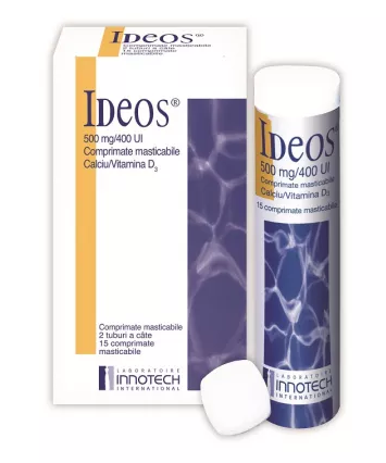IDEOS CALCIU+VITAMINA D3, 500 MG/400 UI * 2 TUB/15 COMPRIMATE MASTICABILE, [],farmacom.ro