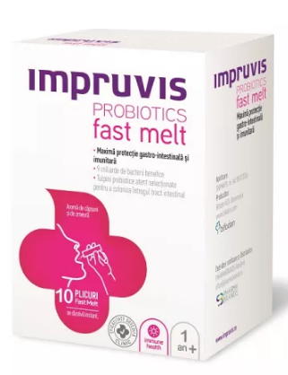 Impruvis Fast Melt probiotic, 10 plicuri, Bifodan, [],farmacom.ro