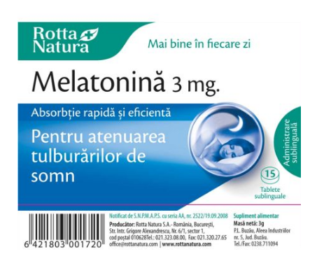MELATONINA 3 MG * 15 TB ROTTA NATURA, [],farmacom.ro