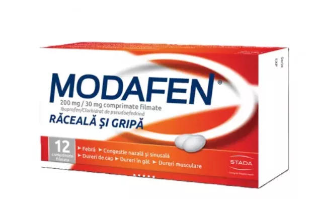 Modafen raceala si gripa, 200 mg/30mg, 12 comprimate, [],farmacom.ro