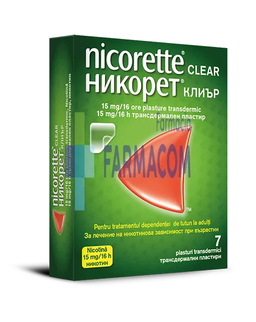 NICORETTE CLEAR 15MG/16 ORE * 7 PLASTURI, [],farmacom.ro