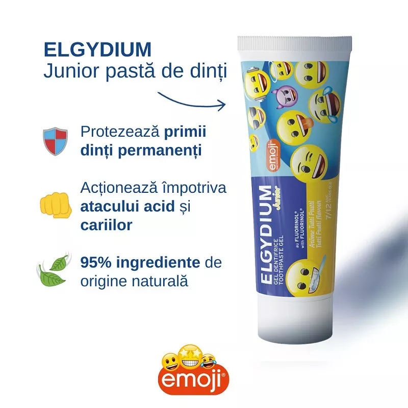 PASTA DE DINTI ELGYDIUM JUNIOR EMOJI TUTTI FRUTTI * 50 ML 5662, [],farmacom.ro