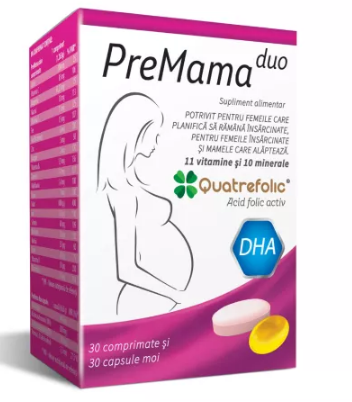 Premama Duo, 30 comprimate + 30 capsule moi, Alkaloid, [],farmacom.ro