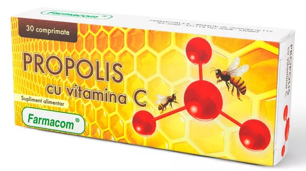 Propolis + Vitamina C, 30 comprimate, Farmacom , [],farmacom.ro
