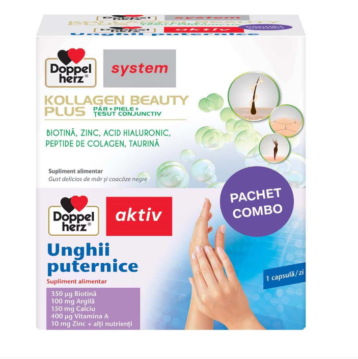 SYSTEM KOLLAGEN BEAUTY * 10 FLACOANE/25 ML + AKTIV UNGHII PUTERNICE * 30 CAPSULE, [],farmacom.ro