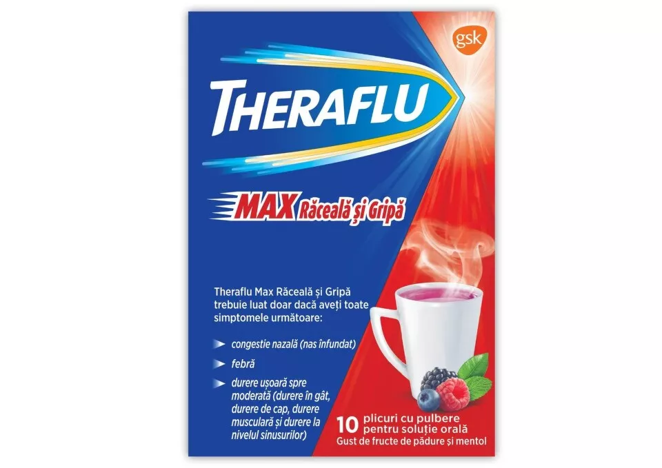 THERAFLU MAX RACEALA SI GRIPA * 10 PLIC FRUCTE DE PADURE SI MENTHOL, [],farmacom.ro
