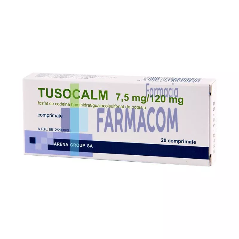 Tusocalm, 7,5 mg /120 mg, 20 comprimate, Arena, [],farmacom.ro