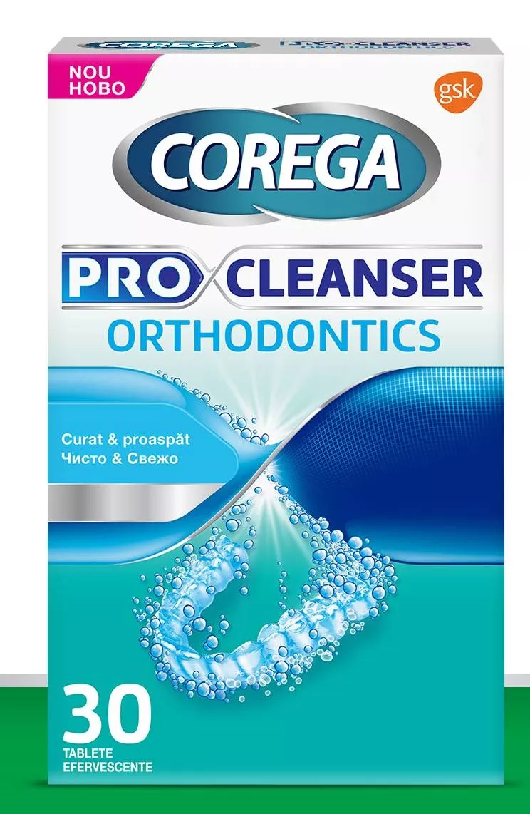 Corega Pro Cleanser Orthodontics - 30 tablete efervescente de curatare gutiere dentare