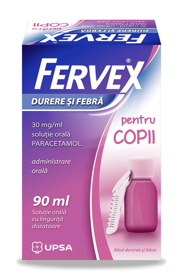 Fervex Durere și Febră pentru copii, 30mg/ml, soluție orală, 90ml, Upsa