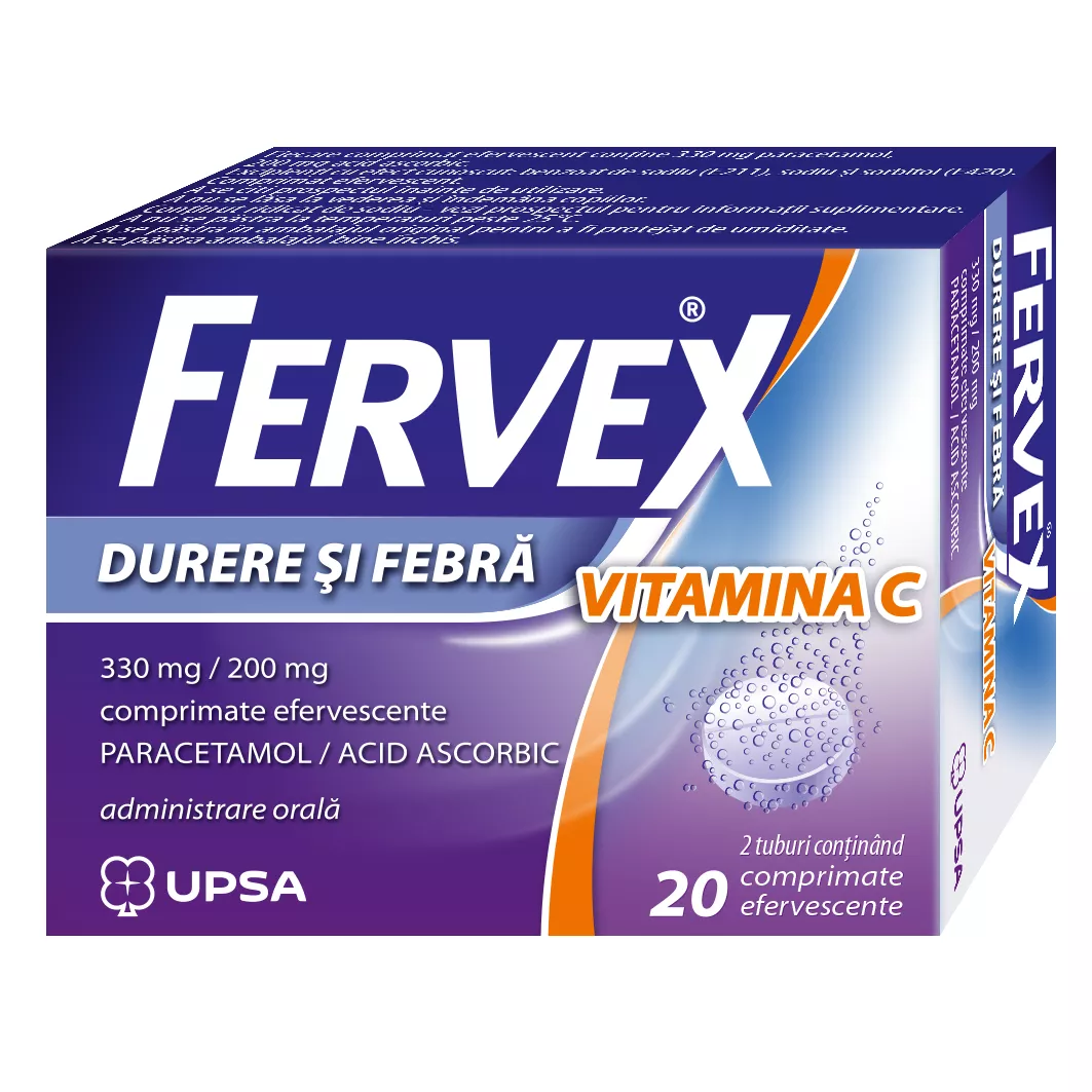 Fervex durere si febra vitamina c 330 mg/200 mg x20 comprimate effervescente