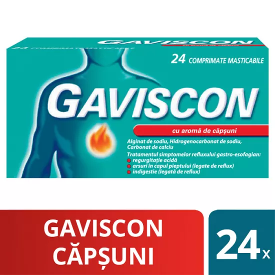 Gaviscon cu aroma de capsuni, 24 comprimate masticabile, Reckitt Benckiser Healthcare