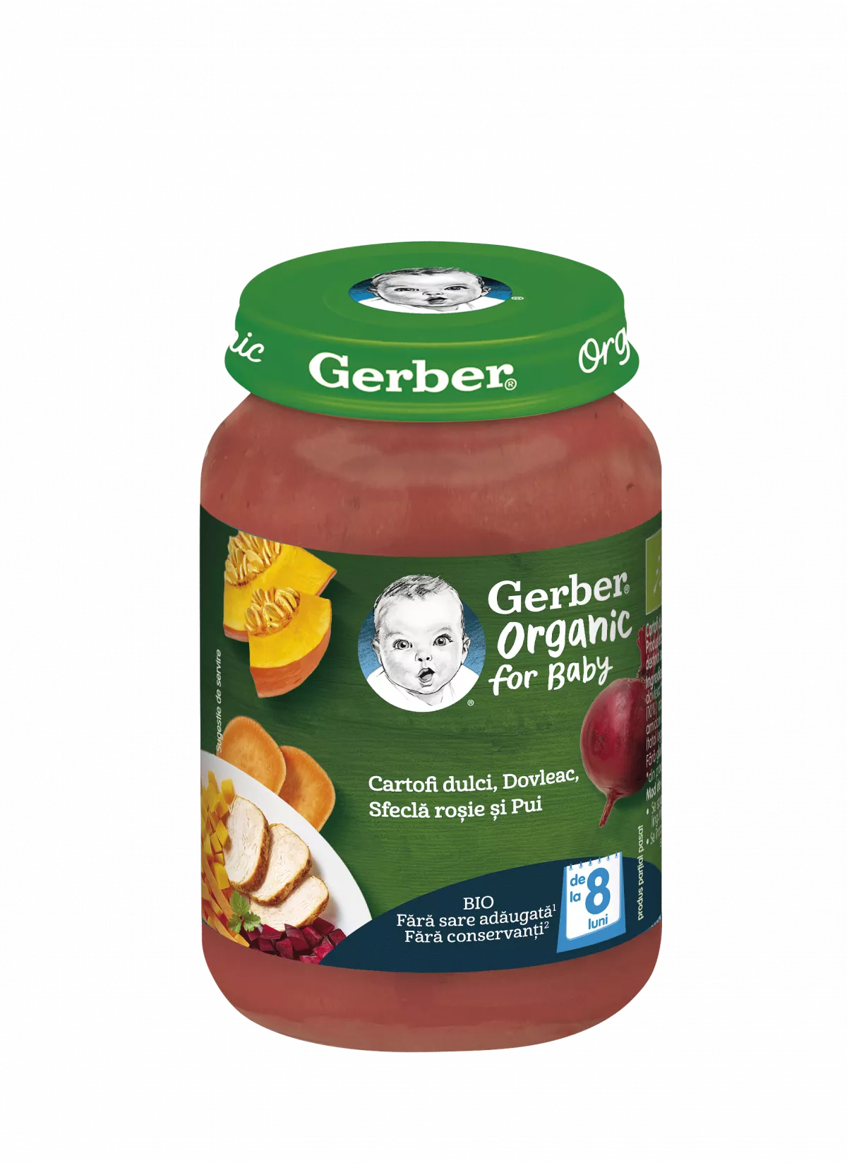 Nestle Gerber bio cartofi dulci, dovleac, sfecla rosie si pui,      190g, de la 8 luni