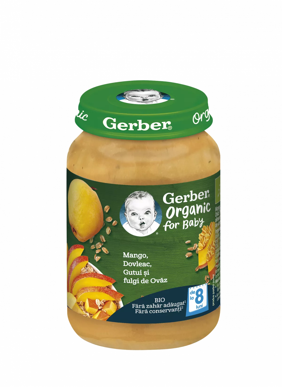 Nestle Gerber bio mango, dovleac, gutuie si fulgi de ovaz, 190g, de la 8 luni