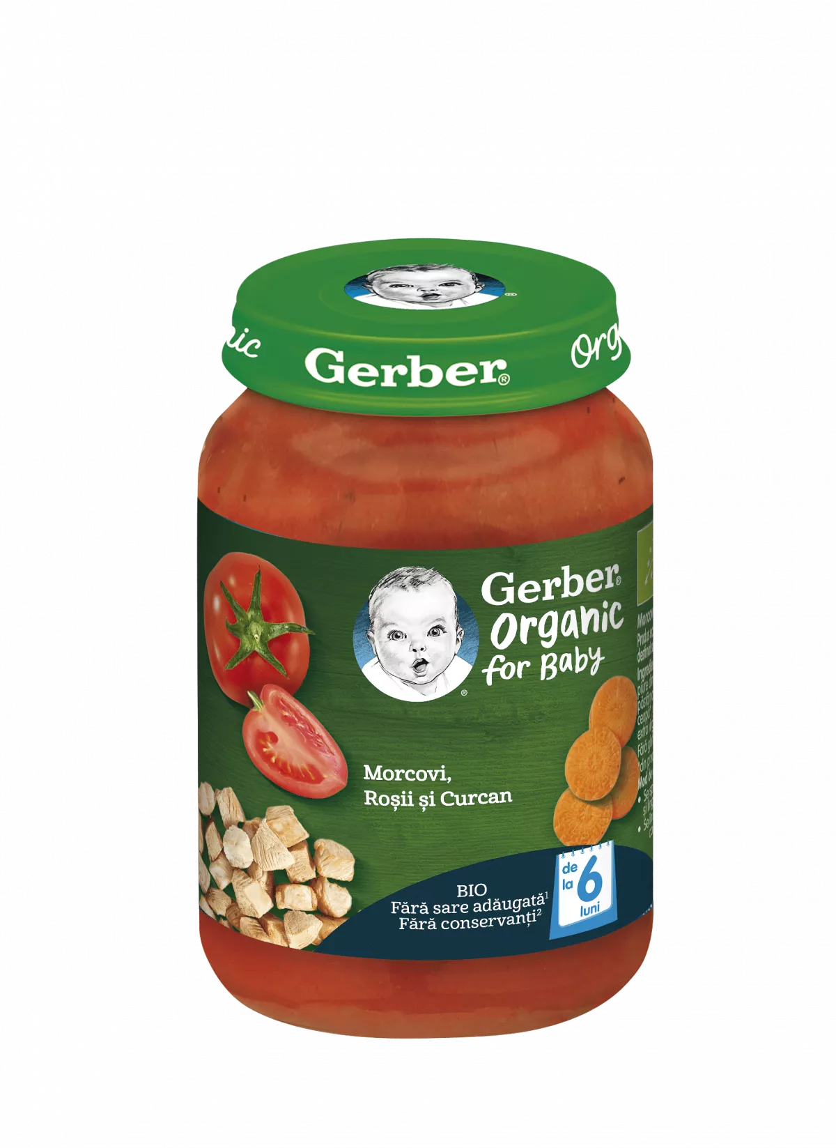 Nestle Gerber bio morcovi, rosii si curcan, 190g, de la 6 luni