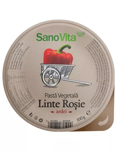Pastă vegetală din linte roșie cu ardei 100g, SanoVita