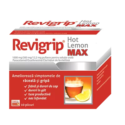 Revigrip hot lemon max, 10 plicuri, Solacium