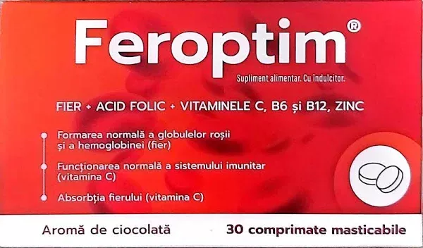 FEROPTIM AROMA DE CIOCOLATA X 30 CPR. MASTICABILE, [],larafarm.ro
