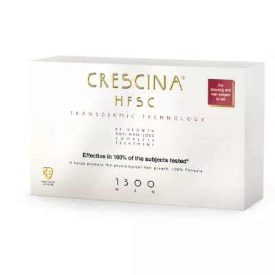 Tratament complet împotriva răririi și căderii părului pentru bărbați LABO Crescina Transdermic Re-Growth și Anti-hair Loss 1300, 10+10 fiole x 3.5ml