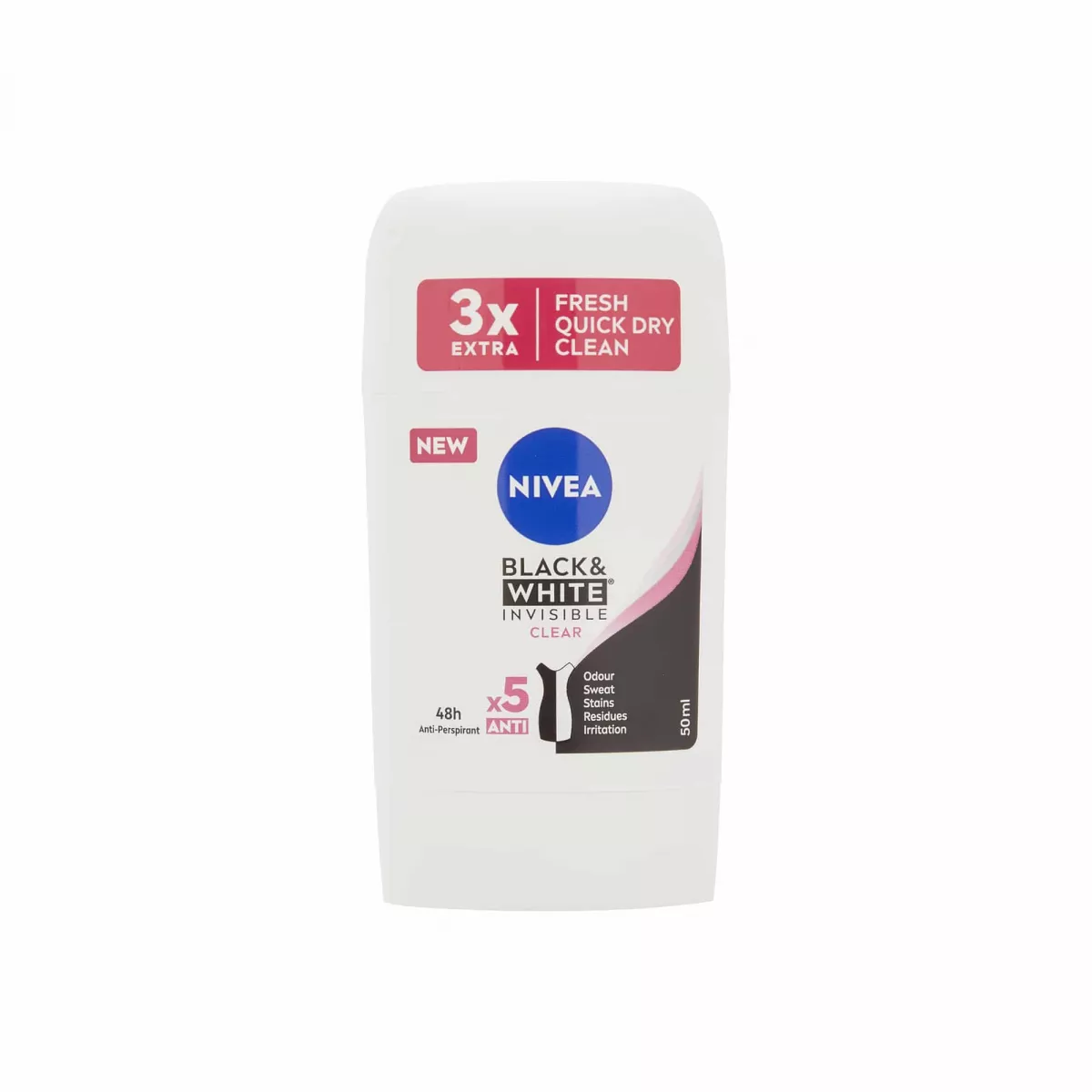 Antiperspirant Deodorant Stick pentru femei Nivea Black & White Invisible Clear, 48h, 40ml, [],drogheriemb.ro