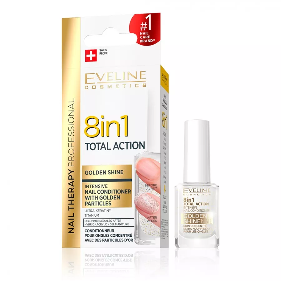 Tratament de unghii EVELINE Nail Therapy 8 in 1, Golden Shine, [],drogheriemb.ro