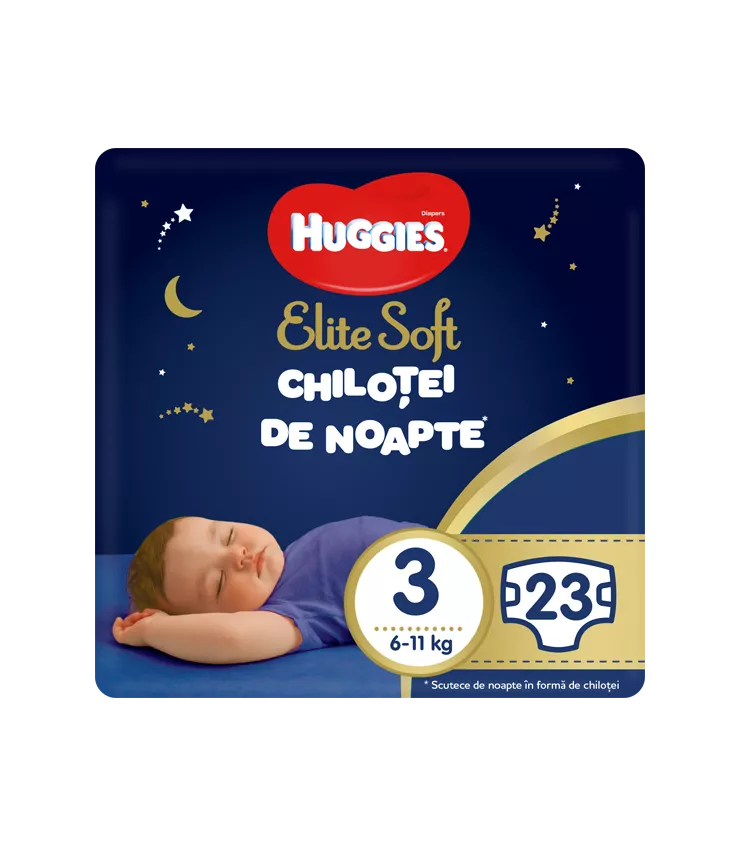 Scutece-chilotel de noapte Huggies Elite Soft Pants Overnight, marimea 3, 23 buc, 6-11 kg, [],drogheriemb.ro