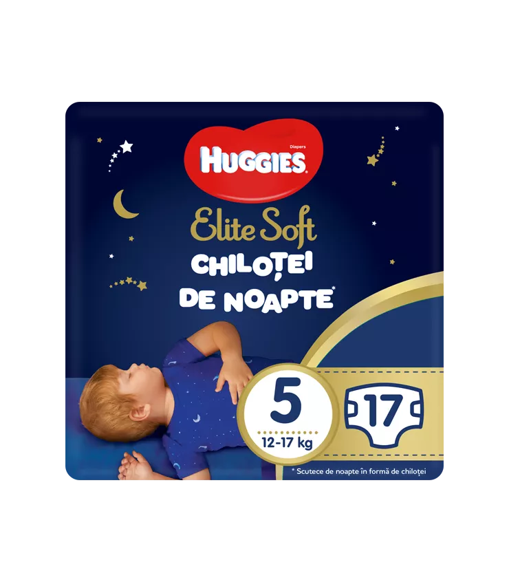 Scutece chilotel de noapte Huggies Elite Soft Pants Overnight, marimea 5, 17 buc, 12-17 kg, [],drogheriemb.ro