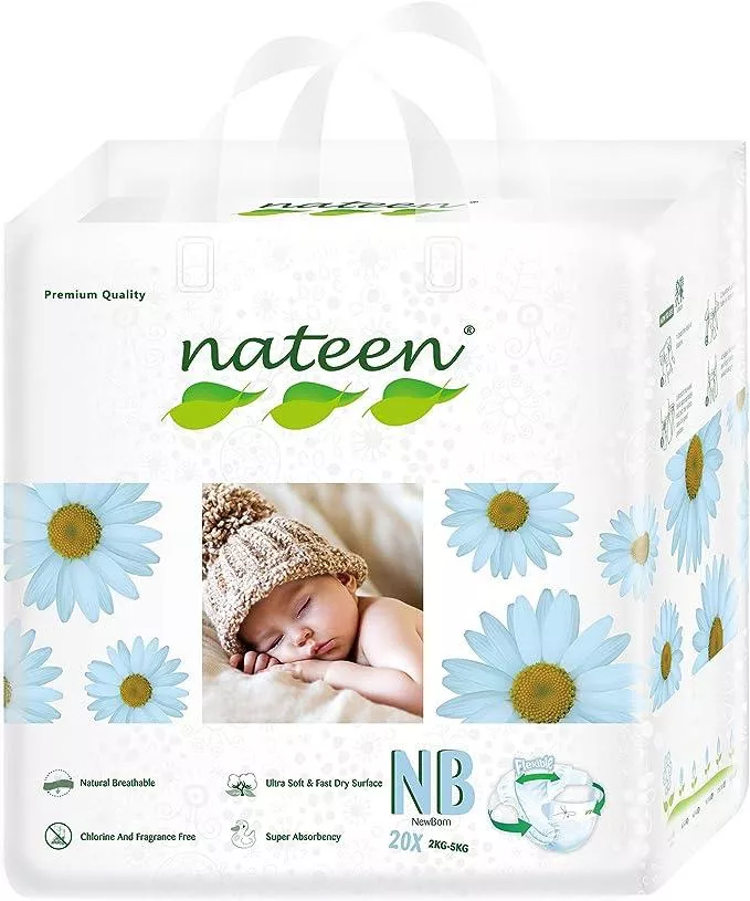 Scutece Biodegradabile și Hipoalergenice Nateen Premium Line NB, Mărimea 1 (2-5kg), 20buc, [],drogheriemb.ro