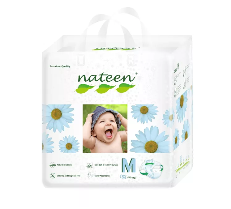 Scutece Biodegradabile și Hipoalergenice Nateen Premium Line M, Mărimea 3 (4-9kg), 18buc, [],drogheriemb.ro