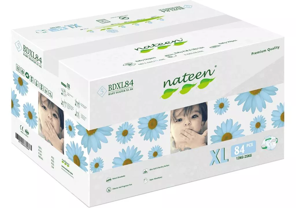 Scutece Biodegradabile și Hipoalergenice Nateen Premium Line XL, Mărime 5 (12-25kg), 84buc, [],drogheriemb.ro